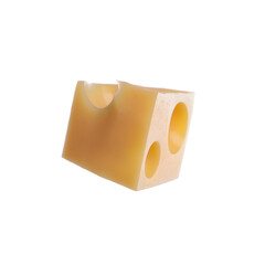 Piece of cheese with holes isolated on white