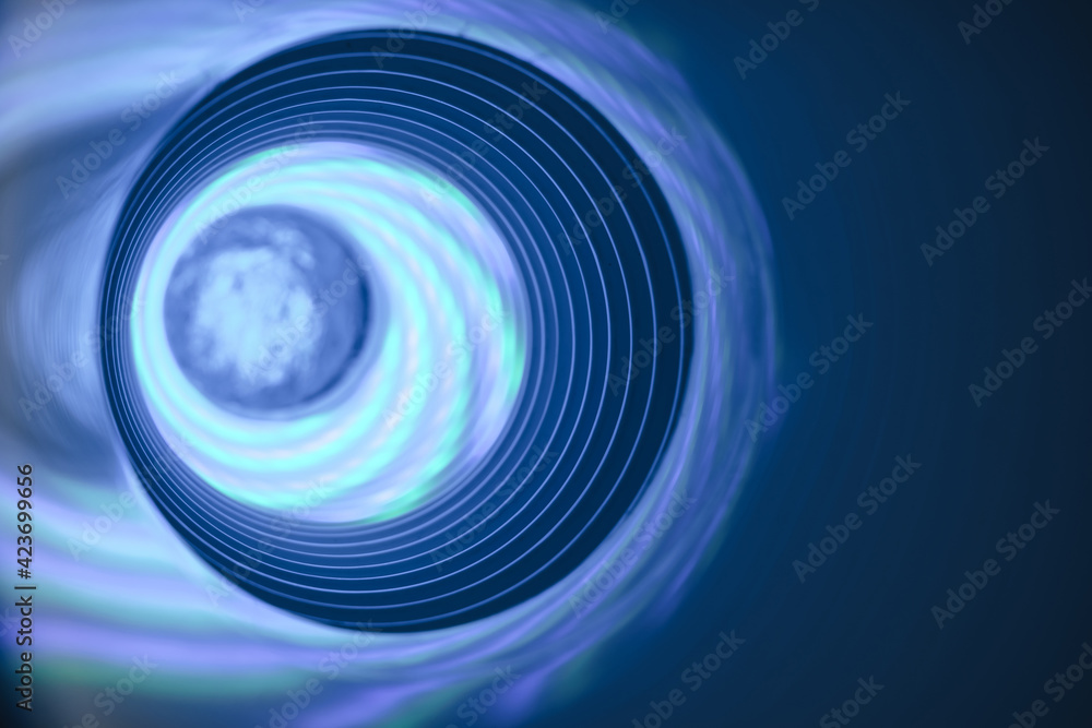 Poster Abstract swirl tunnel with silver blue light on a background pattern textured for design.