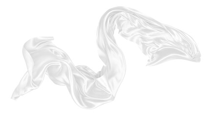 Beautiful flowing fabric of white wavy silk or satin. 3d rendering image.