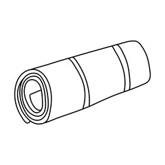 Hand drawn vector illustration of a rolled up mat  in doodle style on white background. Isolated black outline.  Camping and tourism equipment.