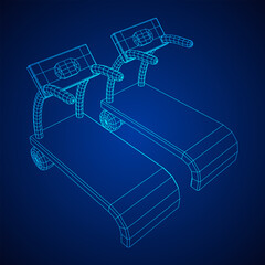 Treadmill machine. Gym and fitness equipment. Wireframe low poly mesh