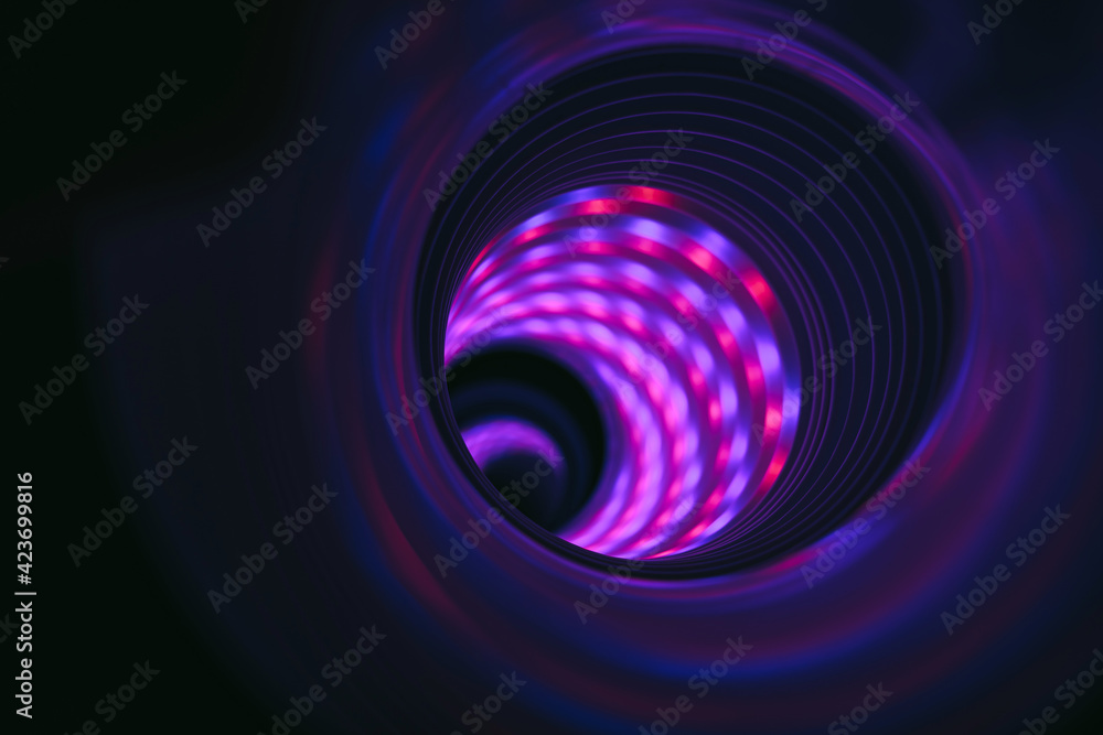 Poster Beautiful Abstract swirl tunnel with violet light on a background pattern textured for design.