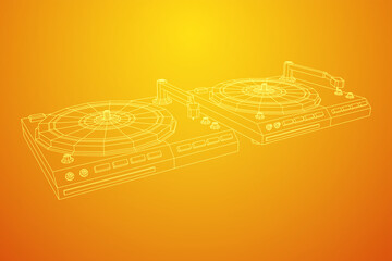 Vinyl turntable audio device. Wireframe low poly mesh