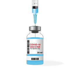 Vaccine ampoule with syringe. Covid-19 coronavirus vaccination concept