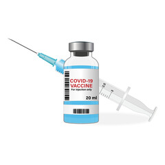 Vaccine ampoule with syringe. Covid-19 coronavirus vaccination concept