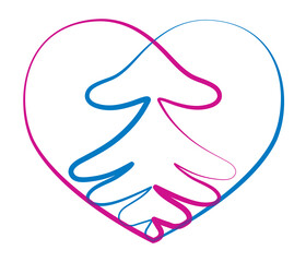 Two hands in the shape of a heart. Vector drawing icon