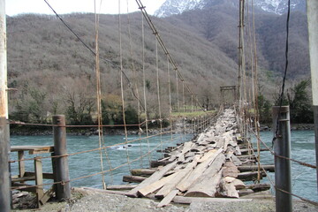 Bridge over the mountain river in Abkhazia