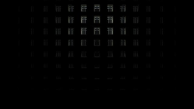 In a large house with extinguished windows, someone walks up and down the floors, making the windows glow from the inside from top to bottom.