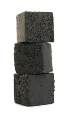 Stack of charcoal cubes for hookah on white background