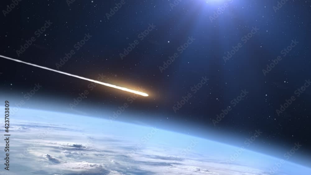 Canvas Prints meteor asteroid entering earth atmosphere ,realistic vision of meteorite burning on fire while enter