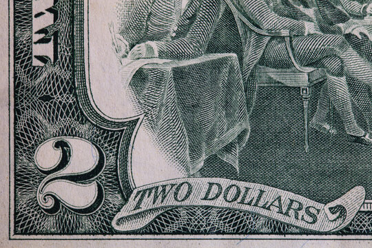 Fragment of reverse of 2 US dollar banknote