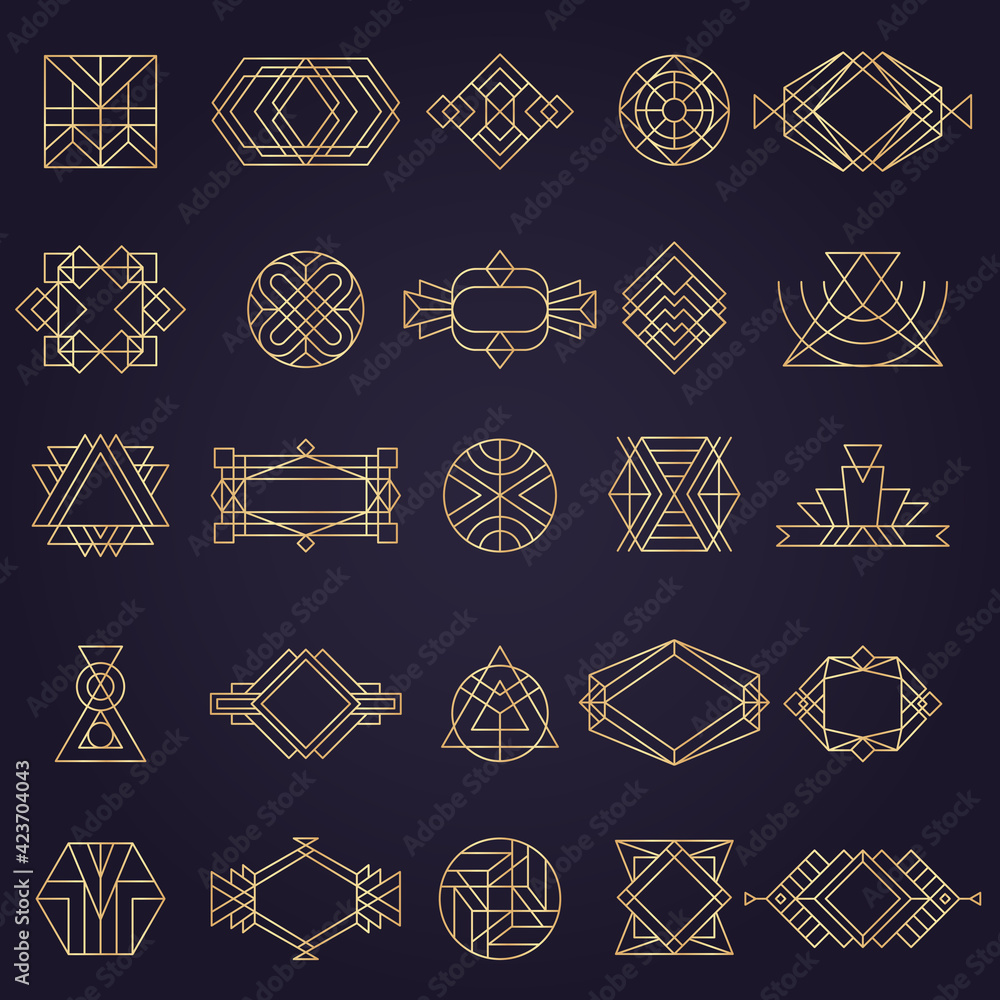 Poster art deco elements. geometrical linear shapes for design projects circles dividers triangles arrows r