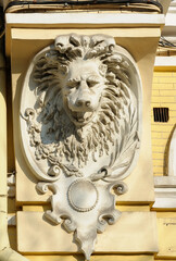 Lion sculpture at facade of a building in Kyiv Ukraine