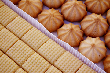 Caramel toffee and cookies background