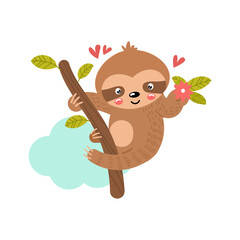 Baby sloth hanging on a branch. Vector illustration. © Liliya Mechonoschina