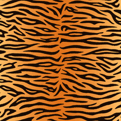 Seamless pattern. Realistic imitation of skin of tiger. Black stripes on orange and brown background. Animal print.