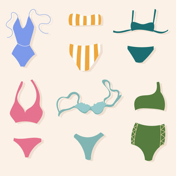 Set of cute summer Swimwear icons, Swimwear for girls and women