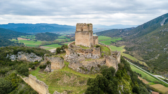 aerial view of ocio castle in alava, Spain