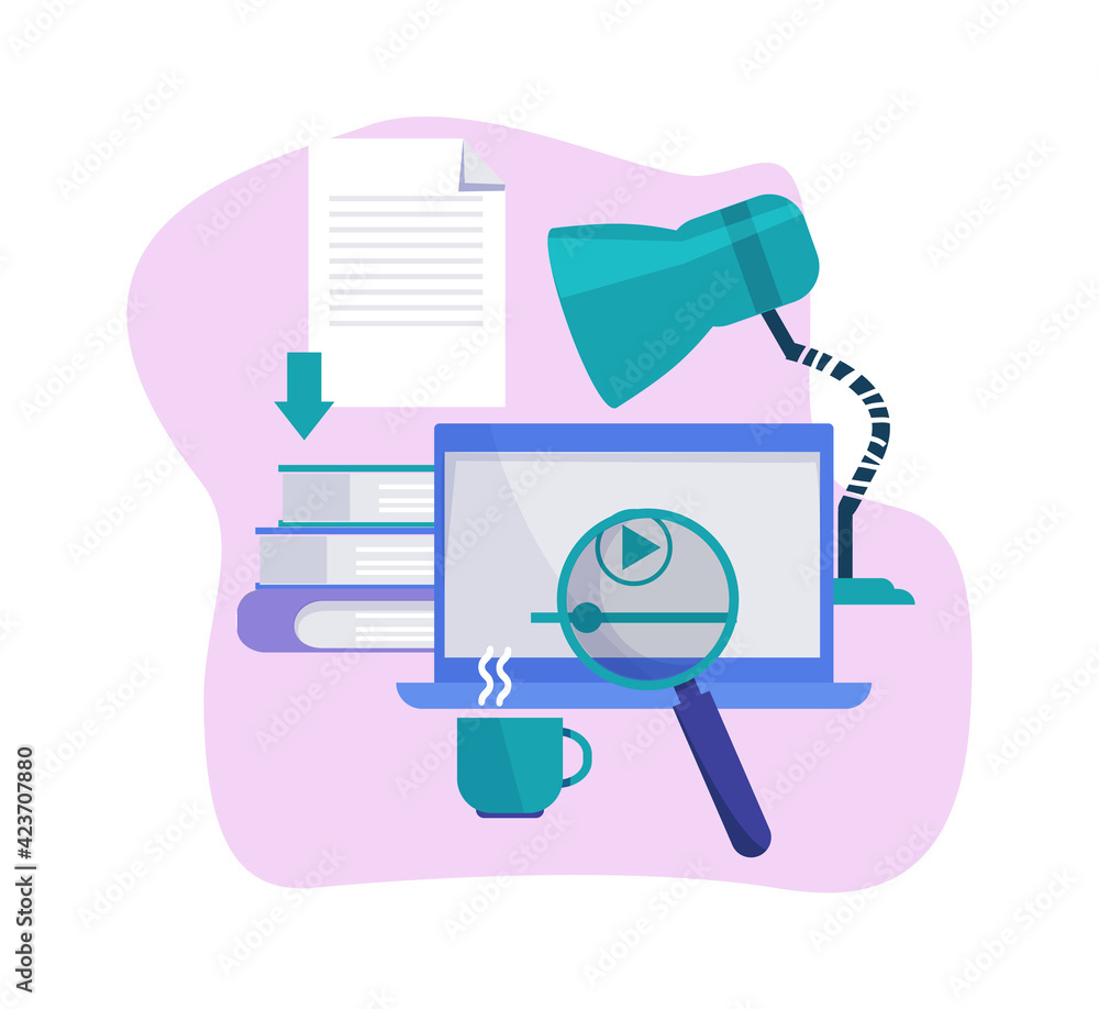 Poster data searching. digital information, remote education or tutorials. use online courses and trainings