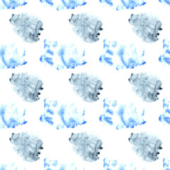 Pattern.Watercolor with light blue and  blue blots. Blot pattern isolated on white background.