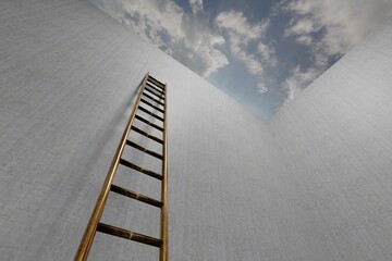 Climbing the corporate ladder of success. Wall Sky, 3D rendering