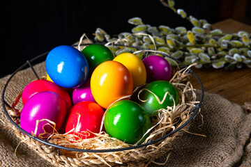Colorful Easter eggs, an atmospheric decoration