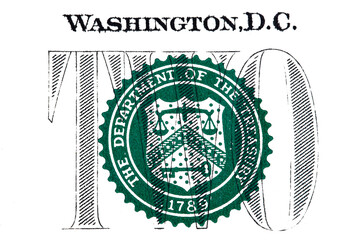 Fragment of obverse of 2 US dollar banknote
