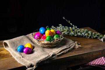 Colorful Easter eggs, an atmospheric decoration