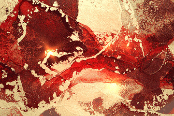 AbAbstract red, black and gold marble pattern with sparkles. Vector background in alcohol ink technique. Modern paint with glitter. Template for banner, poster design. Fluid art painting