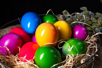 Colorful Easter eggs, an atmospheric decoration