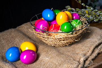 Colorful Easter eggs, an atmospheric decoration