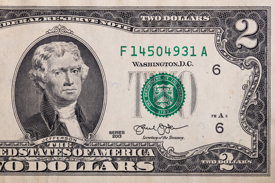 Fragment of obverse of 2 US dollar banknote
