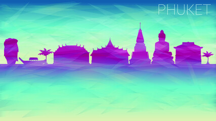 Phuket Thailand Skyline City Vector Silhouette. Broken Glass Abstract Geometric Dynamic Textured. Banner Background. Colorful Shape Composition.