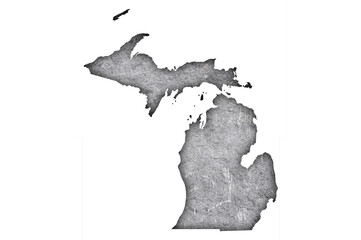 Karte von Michigan auf verwittertem Beton - obrazy, fototapety, plakaty