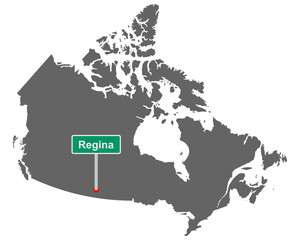 Landkarte von Kanada mit Ortsschild von Regina