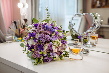 a bouquet of flowers lies on the table