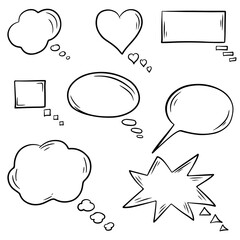 Set of speech bubbles. Hand drawn vector illustration, isolated on white background.