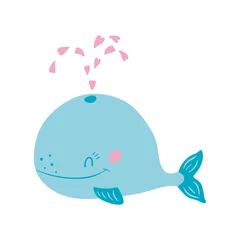 Foto op Canvas Leuke grappige walvis en roze harten. Vectorillustratie, geïsoleerd op een witte achtergrond. Scandinavische stijl plat ontwerp. Concept voor kinderen afdrukken. © Nadejda