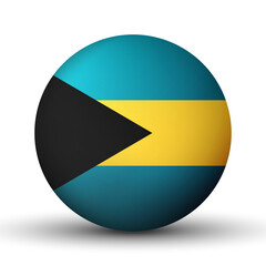 Glass light ball with flag of Bahamas. Round sphere, template icon. National symbol. Glossy realistic ball, 3D abstract vector illustration highlighted on a white background. Big bubble