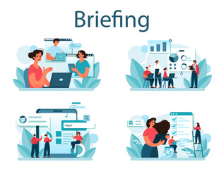 Briefing concept set. Business people in front of co-workers with a relevant