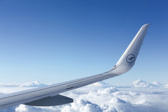 Germany - September 19, 2015: Lufthansa aircraft in the sky. Lufthansa is a German airline and also the largest airline in Europe