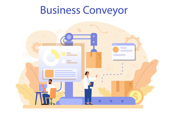 Business conveyor concept. Idea of business development and coordination.