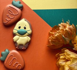 Funny Easter chick in face protective mask 