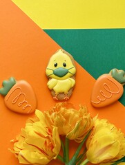 Funny Easter chick in face protective mask 