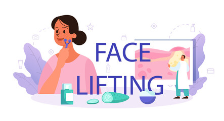 Face lifting typographic header, skin care and treatment. Cosmetologist