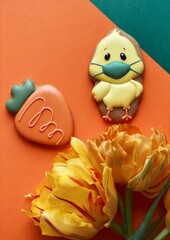 Funny Easter chick in face protective mask 
