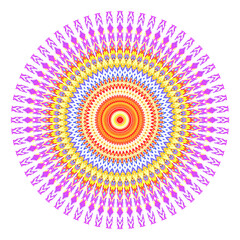 Creative multicolored points round symbol. Abstract symmetrical logo. Mosaic colorful beautiful beads. Circle dots modern pixel floral art icon. Colored pattern ornament wheel decorative illustration.