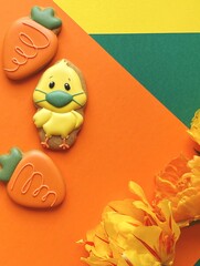 Funny Easter chick in face protective mask 