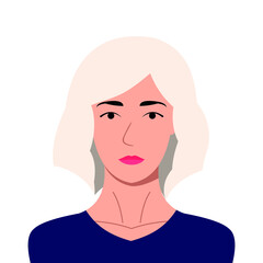 Portrait of a beautiful woman, blonde young model with white skin, girl on a white background, isolated illustration