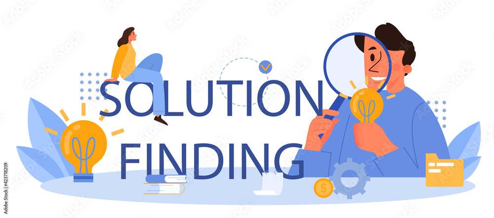 Poster solution finding typographic header. creative innovation generation